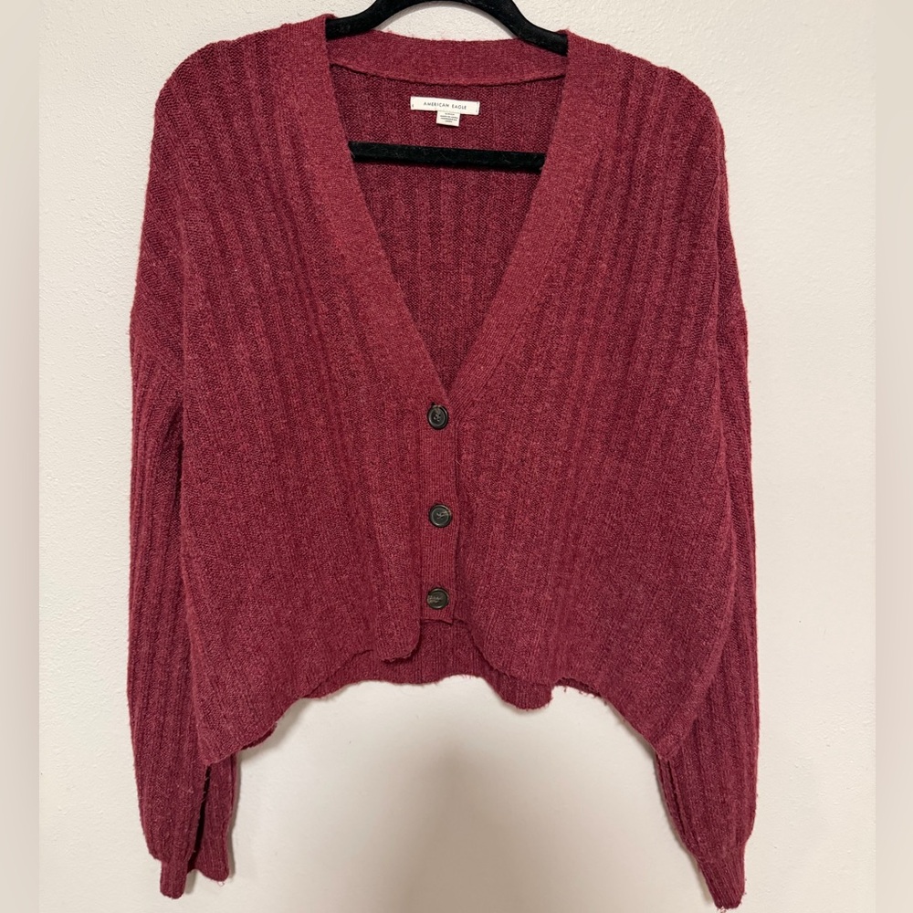 American Eagle Outfitters Maroon Button-Up Cardigan